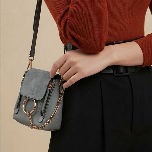 Leather Top-Handle Crossbody Bag in Light Blue - Picture 3 of 6